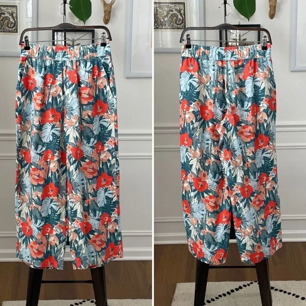 C&C California Floral Print Wide Leg Linen Pants S